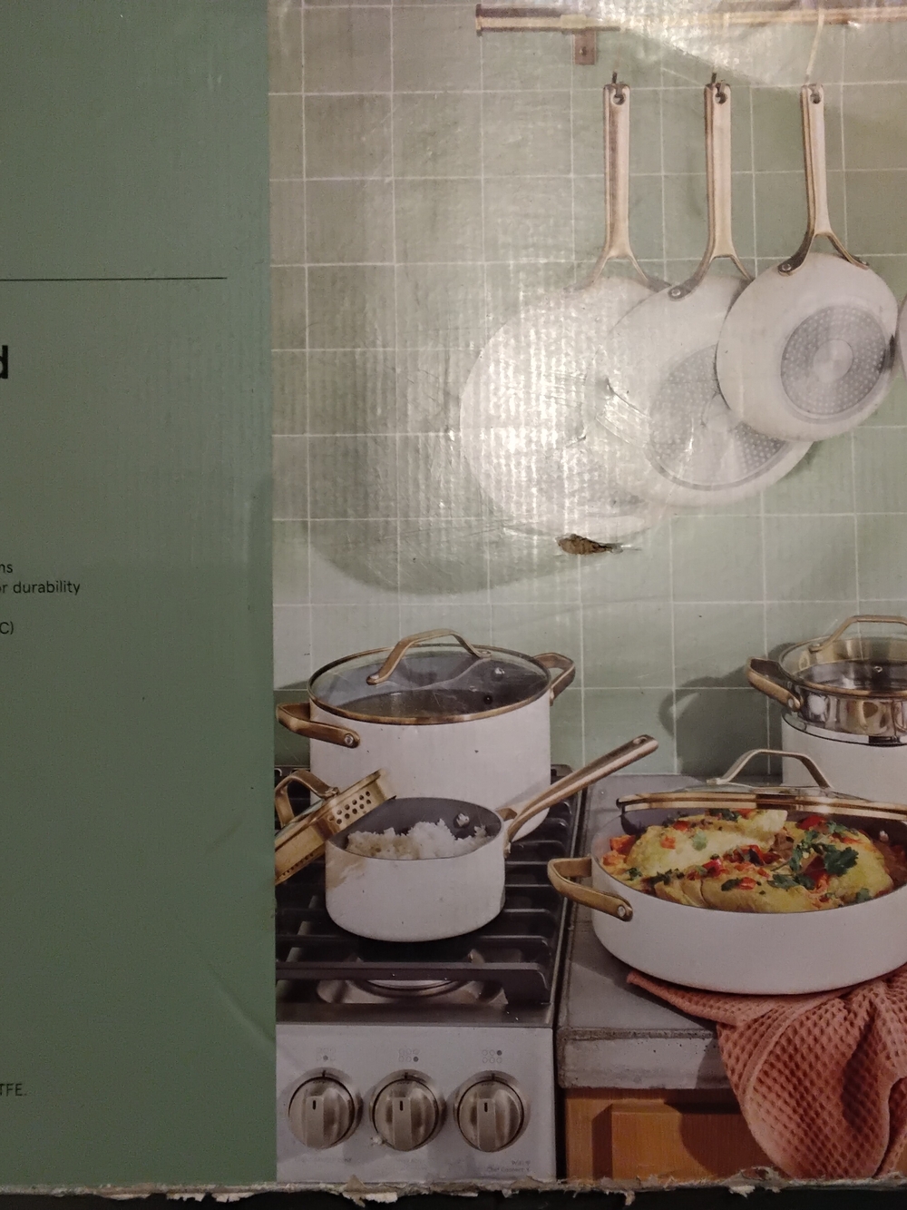 White Ceramic-Coated Cookware Set with Gold Handles